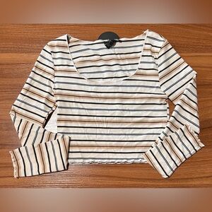 Striped Crop Long Sleeve Women's Top